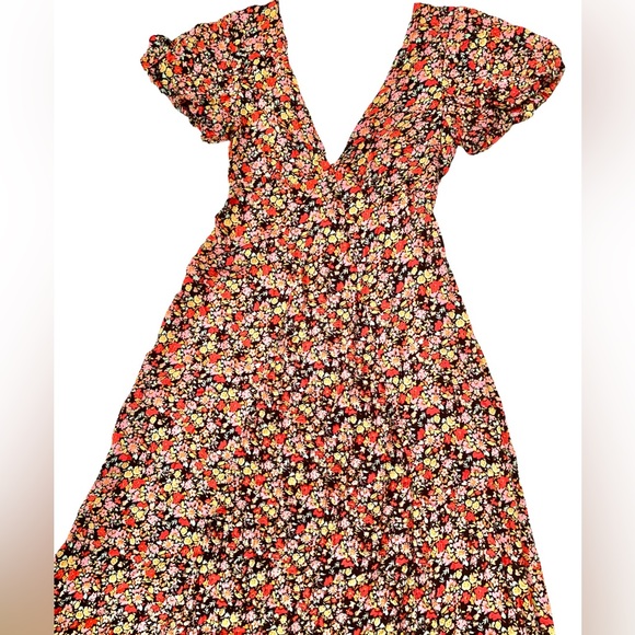 Backless Deep V Puff Sleeve Midi Dress - Picture 6 of 7